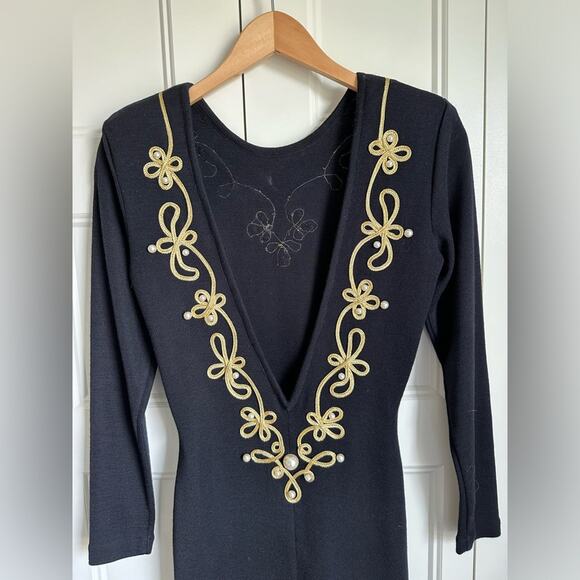 VTG VINTAGE FUSION Black knit Jeweled Wool Sweater Dress MEDIUM - Picture 5 of 9